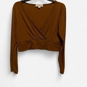 Elegant Brown V-Neck Wrap Blouse